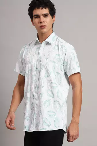 Mens green printed half shirt