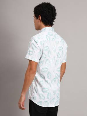 Mens green printed half shirt 3