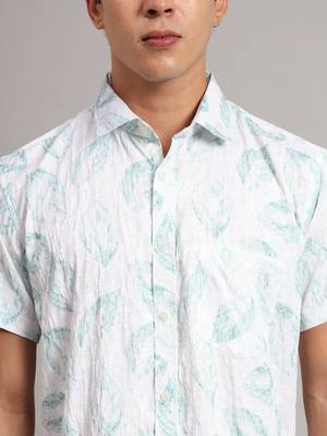 Mens green printed half shirt 4