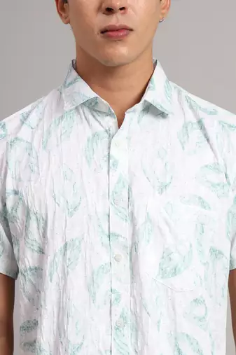 Mens green printed half shirt