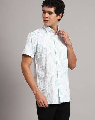 Mens green printed half shirt 5