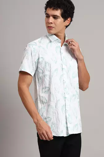Mens green printed half shirt