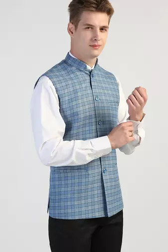 Blue checked waistcoat