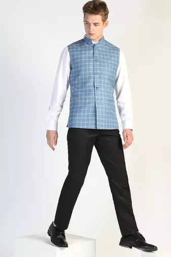 Blue checked waistcoat