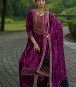 Unstitch Dark Carnation Pink Designer Velvet Pakistani Suit Set