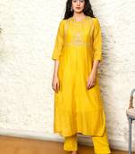 Mustard yoke bouquet kurta set