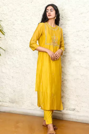 Mustard yoke bouquet kurta set