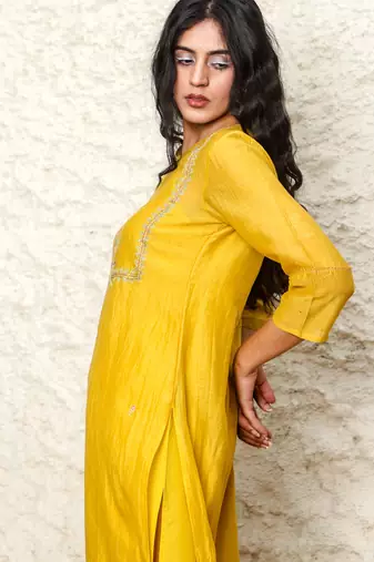 Mustard yoke bouquet kurta set