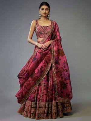 Pink Organza Zari sequin Embroidery Work Lehenga Choli 1