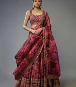 Pink Organza Zari sequin Embroidery Work Lehenga Choli