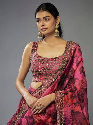 Pink Organza Zari sequin Embroidery Work Lehenga Choli 2
