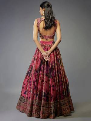 Pink Organza Zari sequin Embroidery Work Lehenga Choli 3