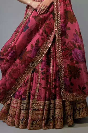 Pink Organza Zari sequin Embroidery Work Lehenga Choli