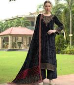 Unstitched Black Designer Velvet Pakistani Suit Set