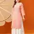 Hand embroidered peach cotton lucknowi chikankari straight kurta