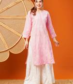 Hand embroidered pink cotton lucknowi chikankari straight kurta