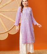 Hand embroidered lavender cotton lucknowi chikankari straight kurta