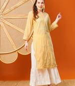 Hand embroidered yellow cotton lucknowi chikankari straight kurta