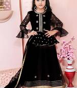 Black embroidered net a line lehenga choli dupatta