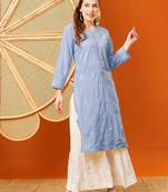 Hand embroidered mauve cotton lucknowi chikankari straight kurta