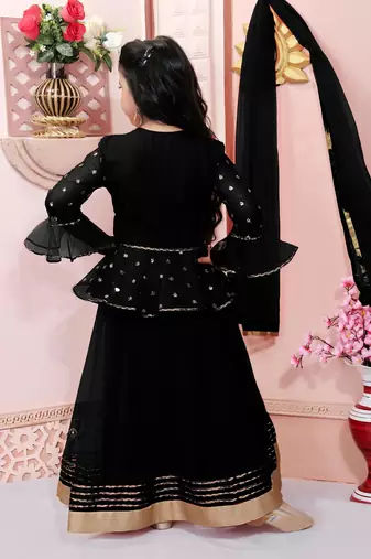 Black embroidered net a line lehenga choli dupatta