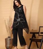 Women Black Chiffon Sequin Embroidered Co-Ord Set
