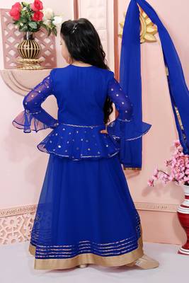 Blue embroidered net a line lehenga choli dupatta 3