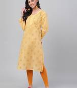 Hand embroidered fawn cotton lucknowi chikankari straight kurta