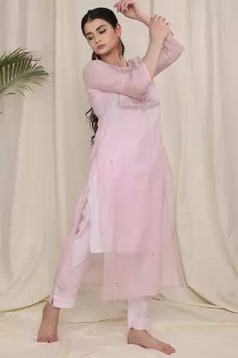 Pink embroidered kurta set