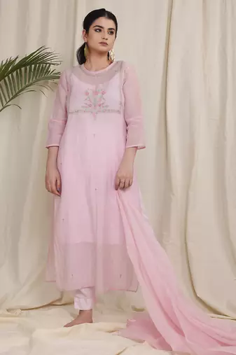 Pink embroidered kurta set