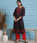 Hand embroidered grey cotton lucknowi chikankari straight kurta