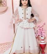 White embroidered net a line lehenga choli dupatta