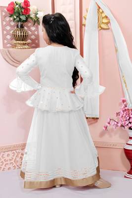White embroidered net a line lehenga choli dupatta 3
