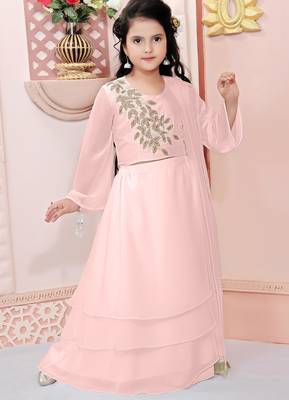 Light pink embroidered cotton silk a line lehenga choli dupatta 1