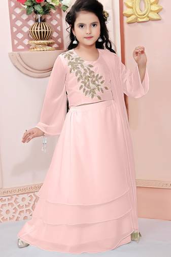 Light pink embroidered cotton silk a line lehenga choli dupatta