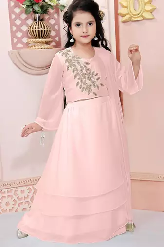 Light pink embroidered cotton silk a line lehenga choli dupatta