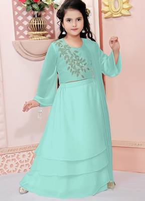 Blue embroidered cotton silk a line lehenga choli dupatta 1
