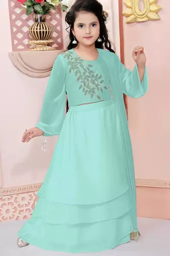 Blue embroidered cotton silk a line lehenga choli dupatta