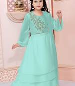 Blue embroidered cotton silk a line lehenga choli dupatta