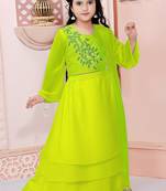 Lime green embroidered cotton silk a line lehenga choli dupatta