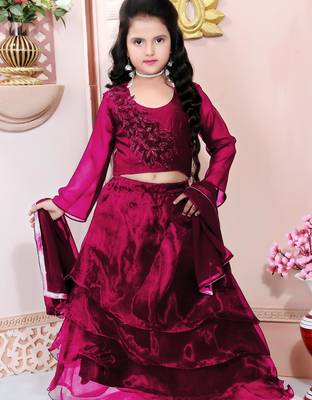 Maroon embroidered cotton silk a line lehenga choli dupatta 1