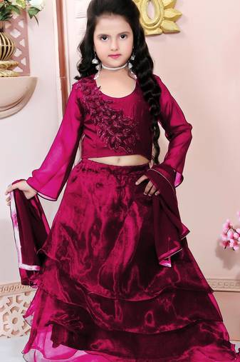 Maroon embroidered cotton silk a line lehenga choli dupatta