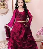 Maroon embroidered cotton silk a line lehenga choli dupatta