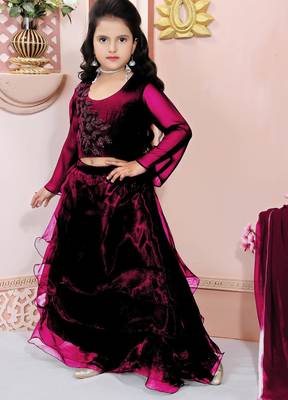 Maroon embroidered cotton silk a line lehenga choli dupatta 2