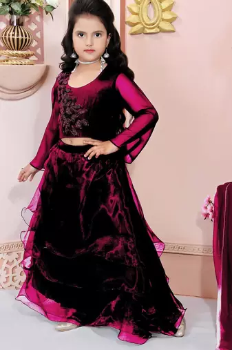Maroon embroidered cotton silk a line lehenga choli dupatta