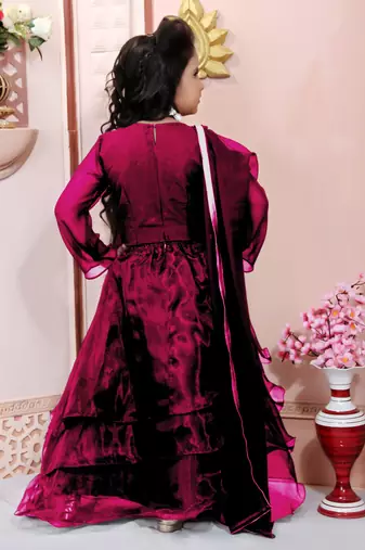 Maroon embroidered cotton silk a line lehenga choli dupatta