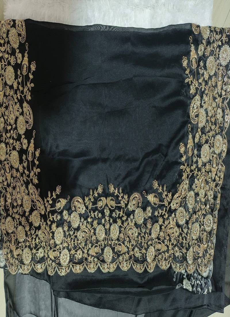 Black Color Jimmy Choo Floral Hand Embroidery Saree