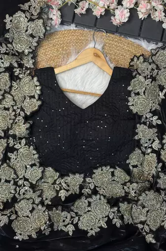 Black Color Jimmy Choo Floral Hand Embroidery Saree