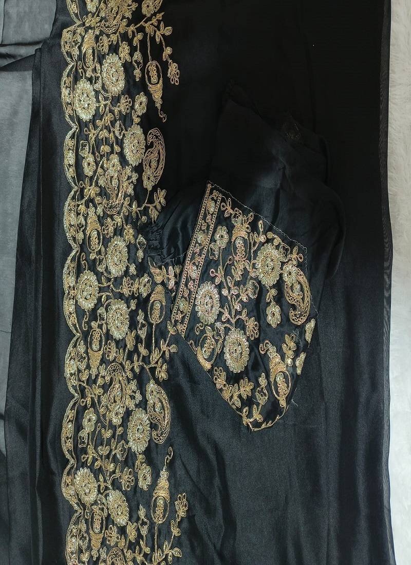 Black Color Jimmy Choo Floral Hand Embroidery Saree