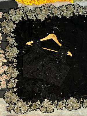 Black Color Jimmy Choo Floral Hand Embroidery Saree 5